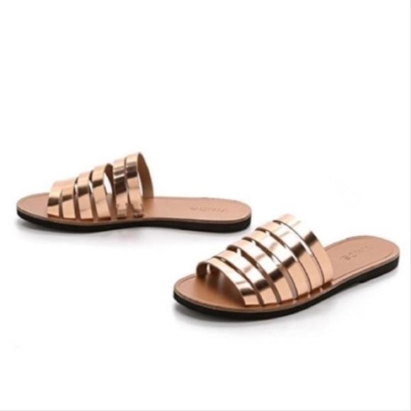Vince Shoes - Vince CAROLINA Gold Metallic Leather Slides